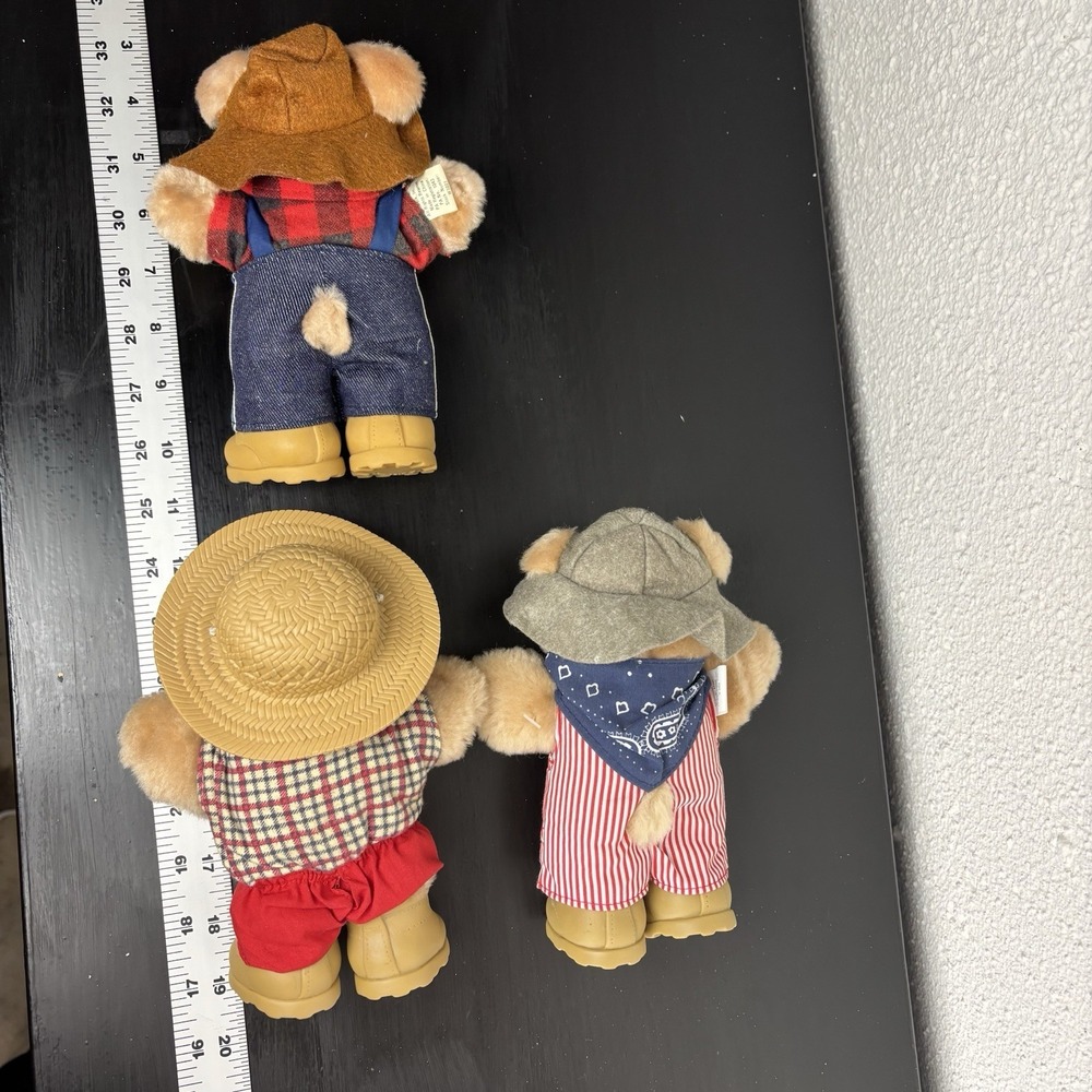 Vintage 1986 Wendys Furskins 7" Teddy Bear Plush Set Of 3 Bears Xavier Roberts - Picture 10 of 12